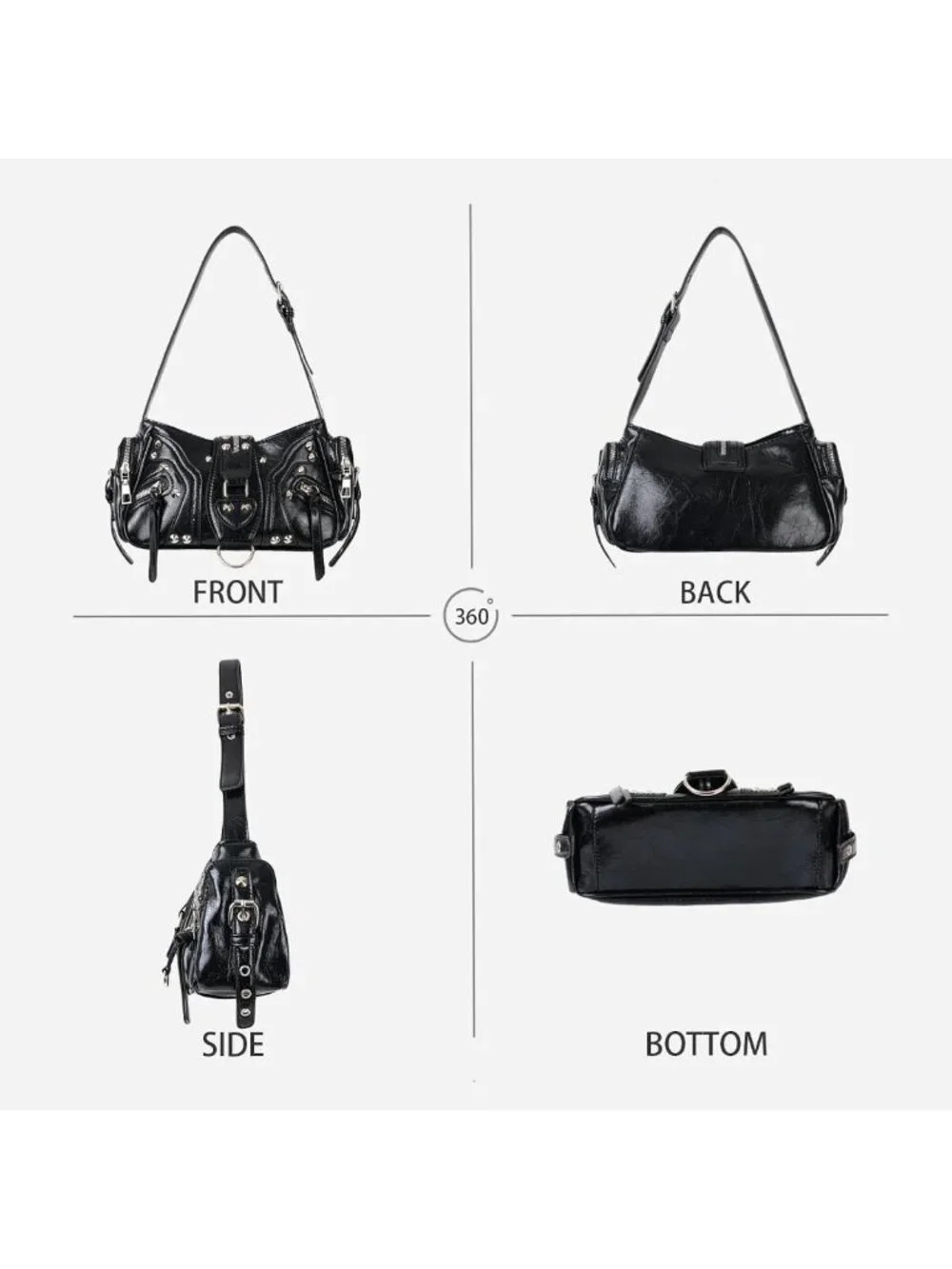Trendy Y2K Small Shoulder Bag - Studded Hobo Purse with Zipper Closure, Faux